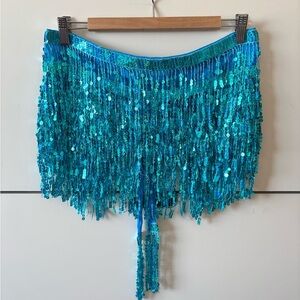 Blue Sequin Fringe Skirt